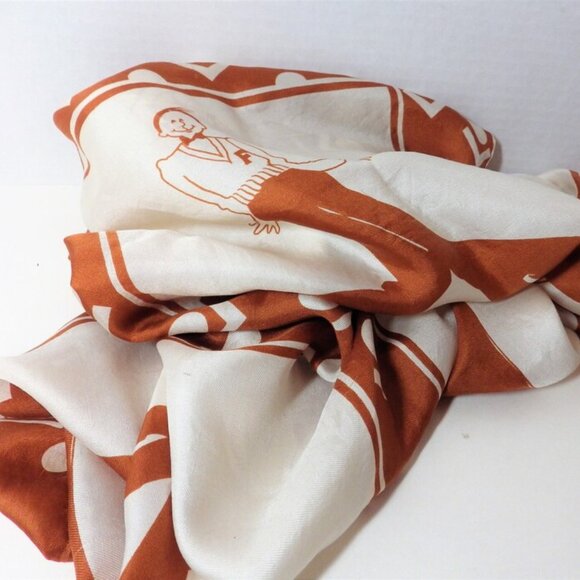 1970s Vintage Frimmel Silk Scarf by Geoffrey Howard Bell Bottoms Brown White - Picture 7 of 10